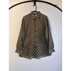 JHANE BARNES Large MULTICOLOR Brown SPORT SHIRT ALL COTTON JAPANESE WOVEN FABRIC